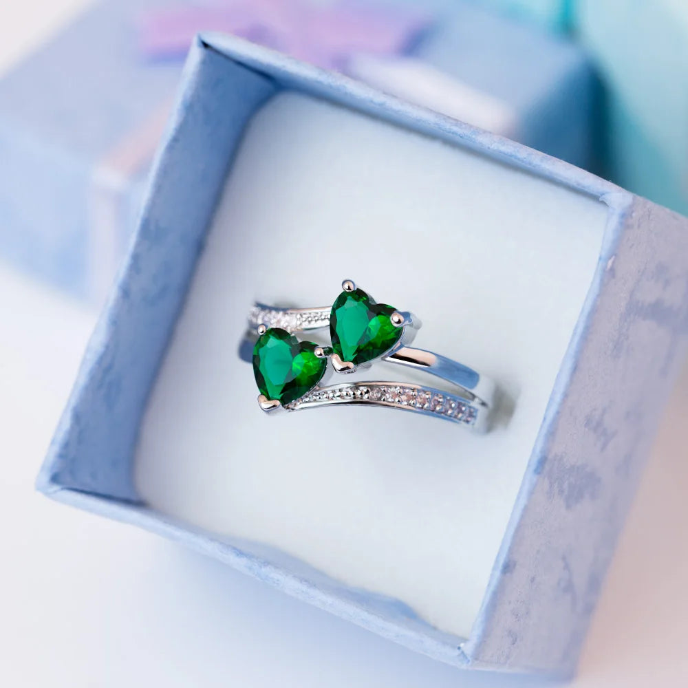 Huitan Stylish Female Rings Silver-plated Double Heart-Shaped Cubic Zircons Wedding Ring For Women Girls Nice Gift For Birthday