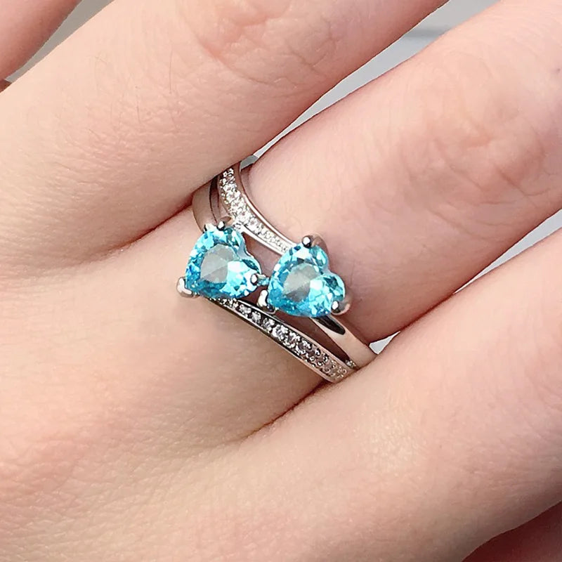 Huitan Stylish Female Rings Silver-plated Double Heart-Shaped Cubic Zircons Wedding Ring For Women Girls Nice Gift For Birthday